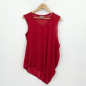 Helmut Lang Top Women's Small Red Modal Linen Blend Asymmetric Hi-Low Tank Boho